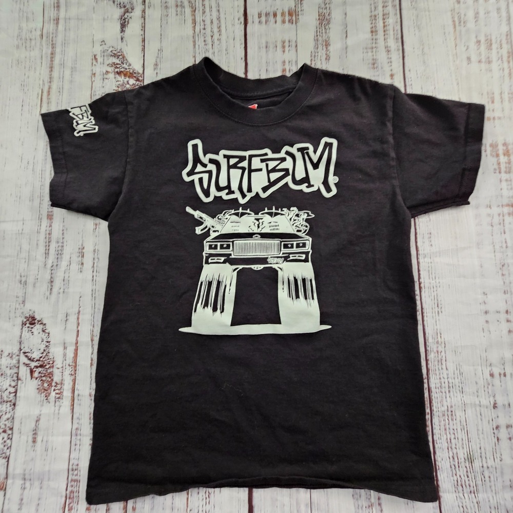 Surfbum Classic Car Black Short Sleeve Cotton T-Shirt Youth M